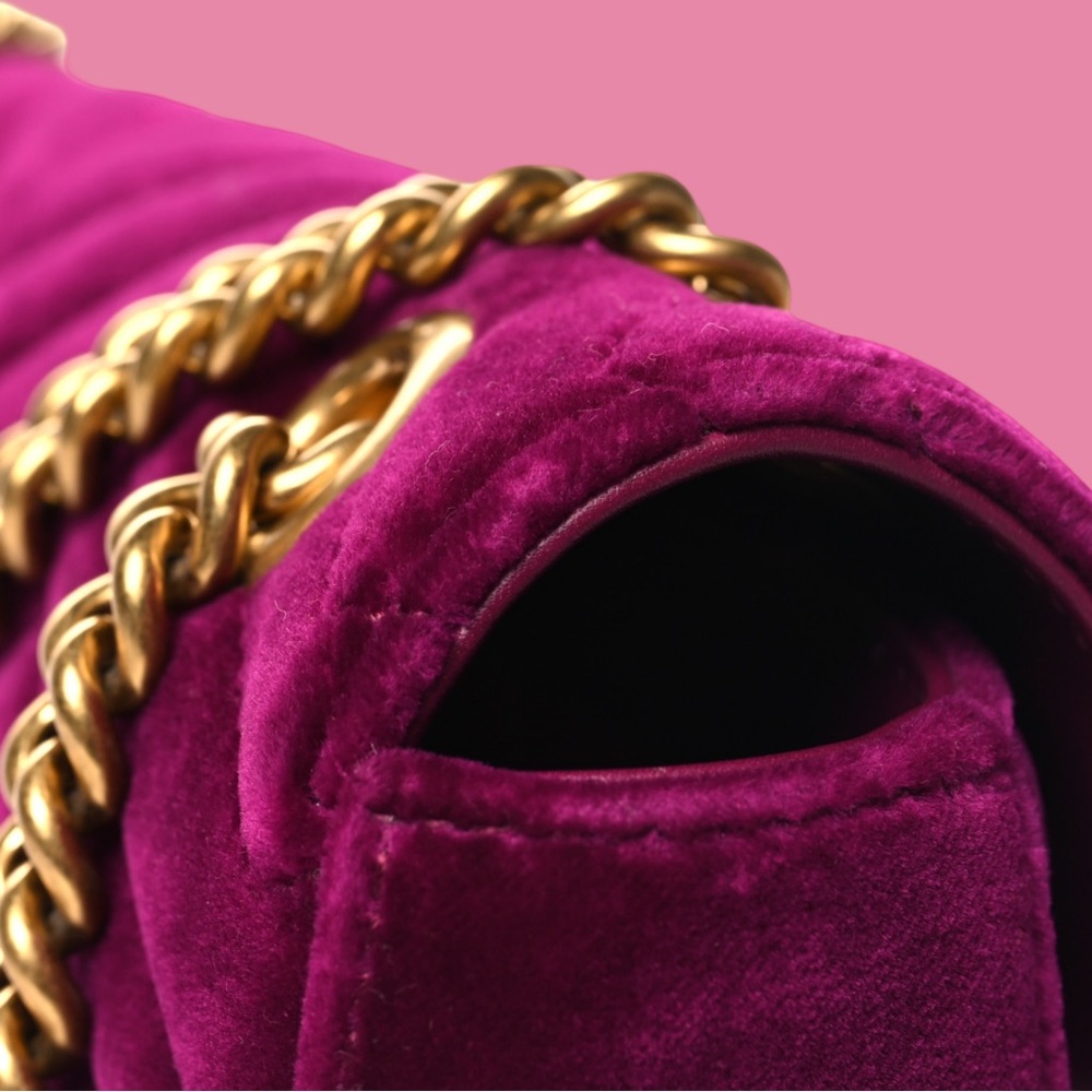 Gucci Velvet Matelasse Small GG Marmont Shoulder Bag Fuchsia Violet - Picture 6 of 10